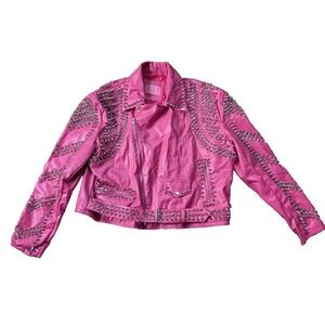 Azalea Wang Moto Jacket Barbie Pink Womens 2X Silver Studded Faux Leather SOFI-X